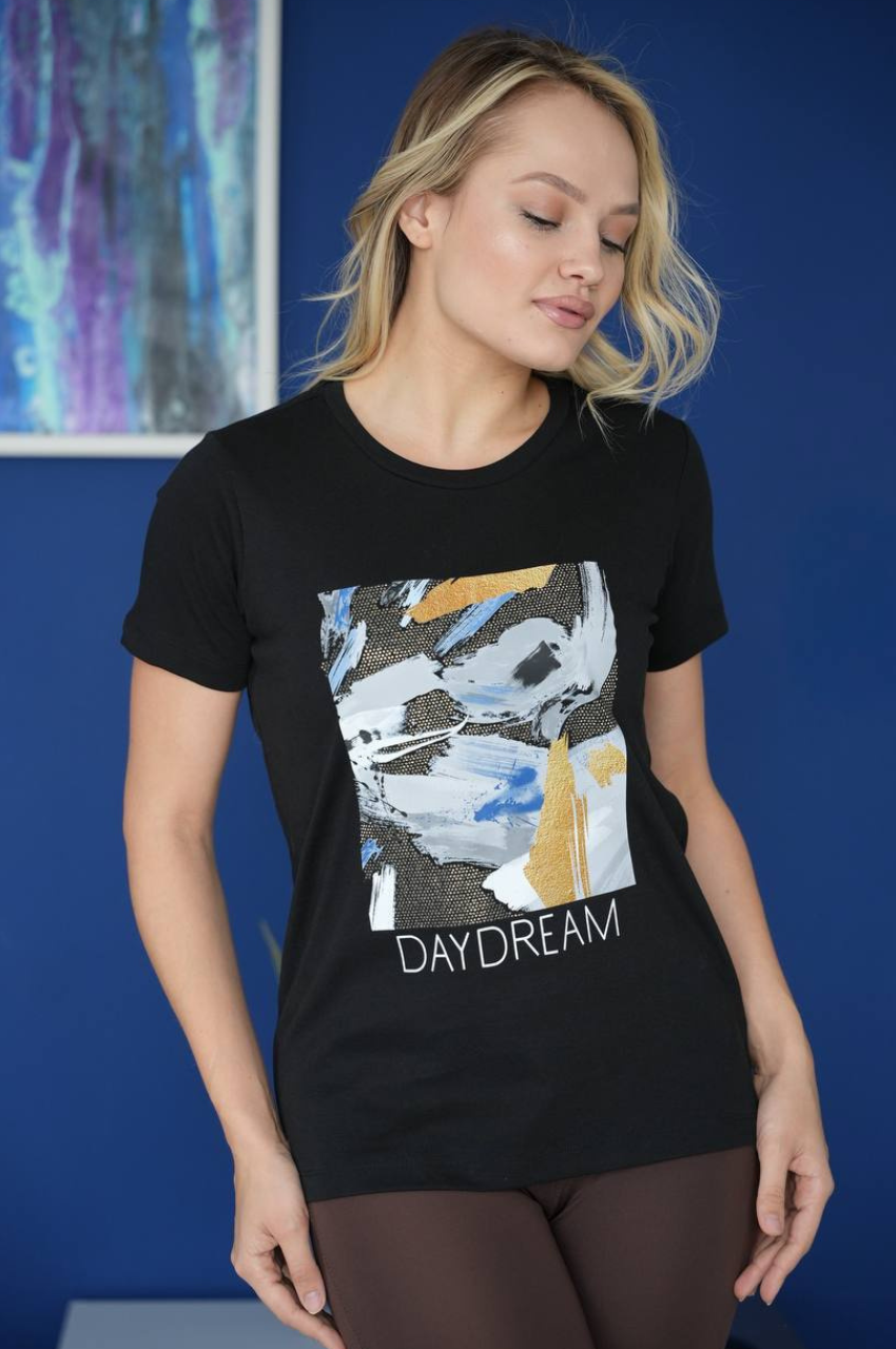 Памучна тениска DAYDREAM, черна 