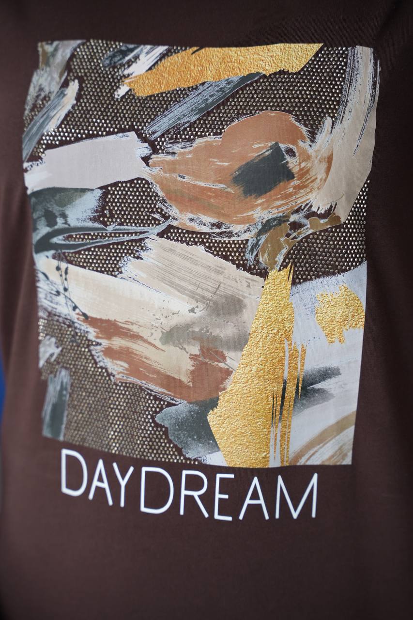 Памучна тениска DAYDREAM, кафява 