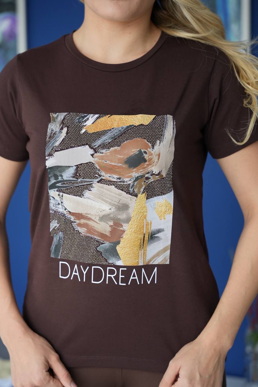Памучна тениска DAYDREAM, кафява 