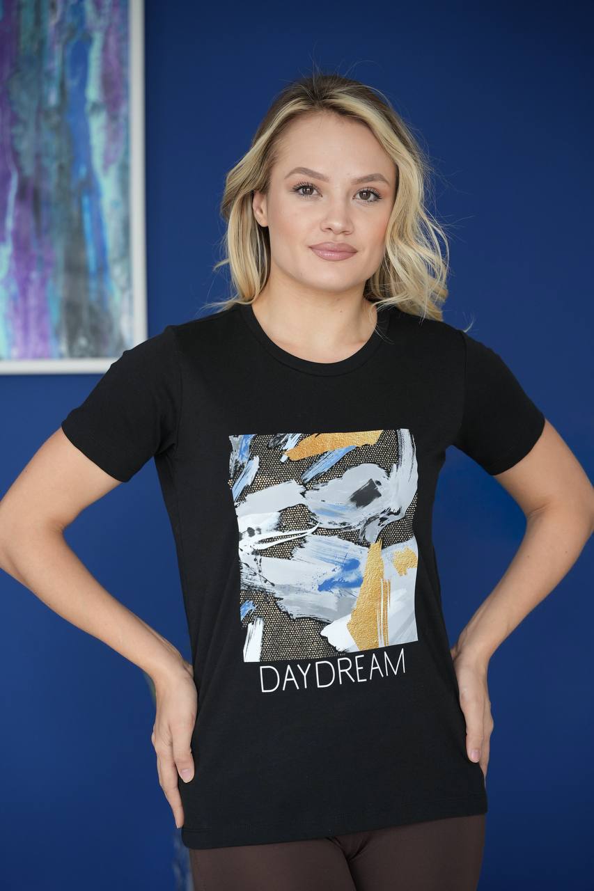 Памучна тениска DAYDREAM, черна 