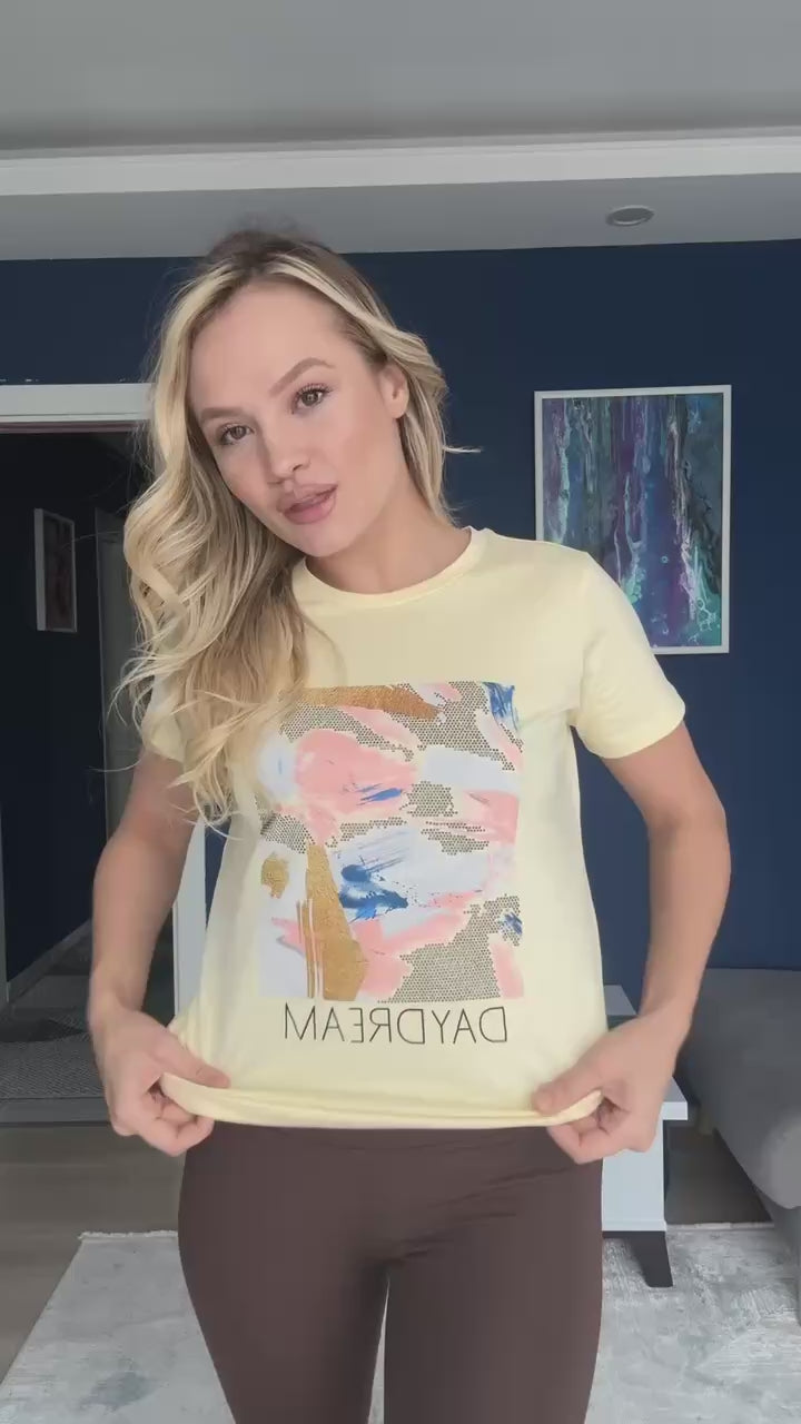 Памучна тениска DAYDREAM, жълта 